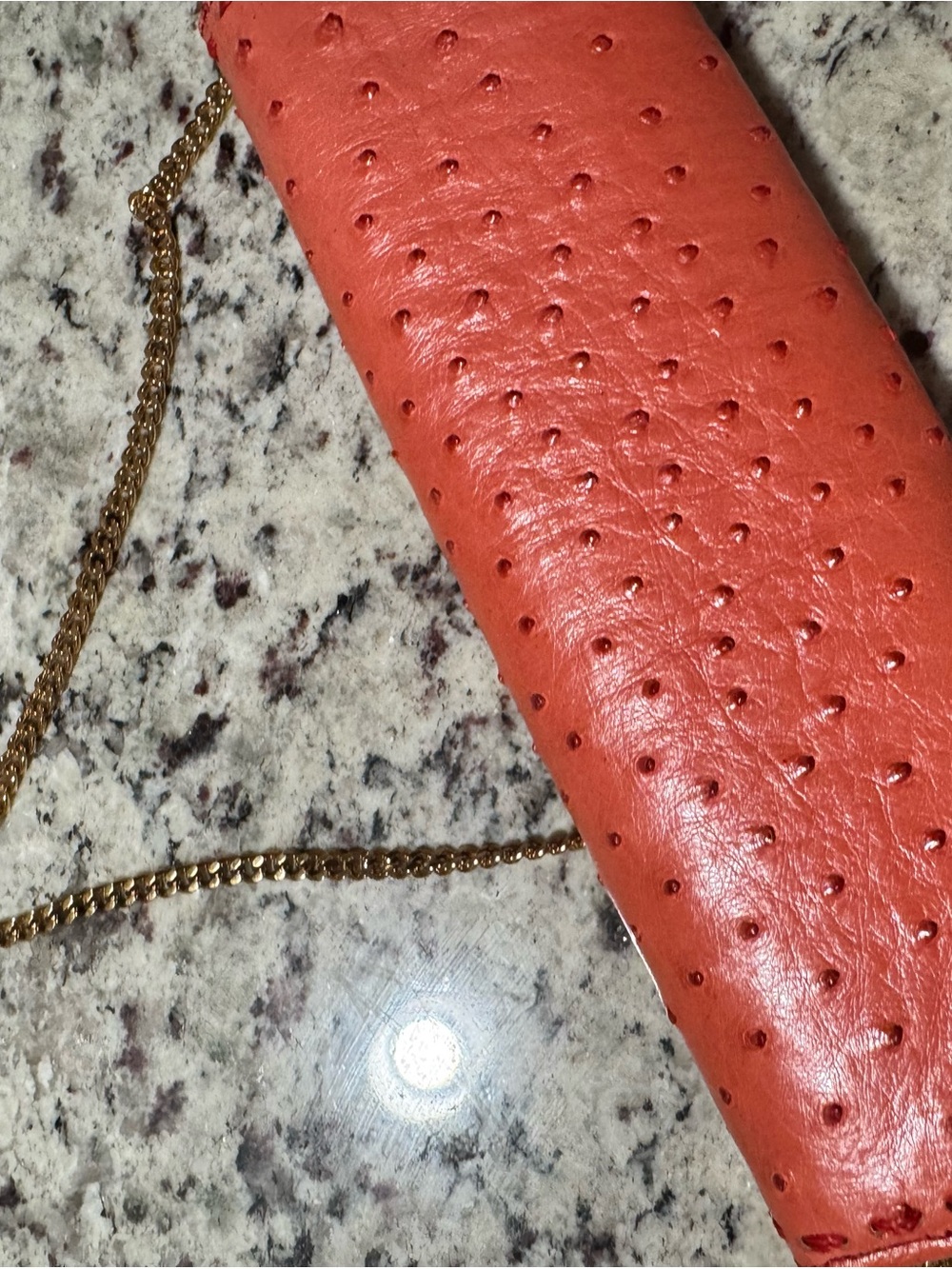 Women’s Coral Textured Leather Shoulder Bag with Gold Chain